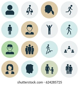 Human Icons Set. Collection Of Work Man, Running, Beloveds And Other Elements. Also Includes Symbols Such As Man, Unity, Avatar.