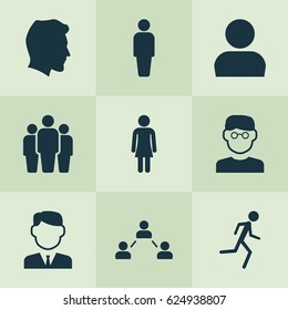 Human Icons Set. Collection Of Work Man, Network, Running And Other Elements. Also Includes Symbols Such As Social, Group, Male.