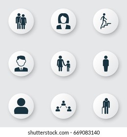 Human Icons Set. Collection Of Work Man, Family, User And Other Elements. Also Includes Symbols Such As Avatar, Businesswoman, Work.