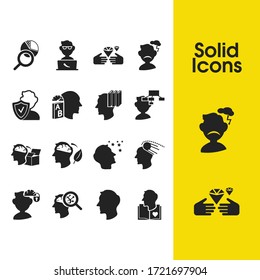 Human icons set with human profile, bookworm and core values elements. Set of human icons and programmer concept. Editable vector elements for logo app UI design.