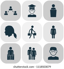 Human icons set with smart man, student, social relations and other human elements. Isolated vector illustration human icons.