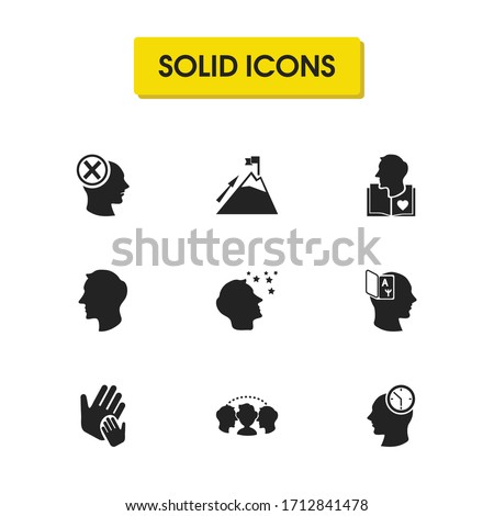 Human icons set with teamwork, bookworm and ambitious person elements. Set of human icons and head concept. Editable vector elements for logo app UI design.