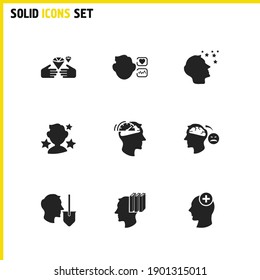 Human icons set with think negative, popular person and faster thinking elements. Set of human icons and medicine concept. Editable vector elements for logo app UI design.