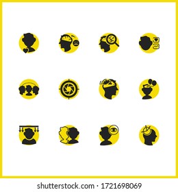 Iconos humanos con elementos de visión, psicoanálisis y trabajo en equipo. Conjunto de íconos humanos y concepto de amor. Elementos vectoriales editables para el diseño de la interfaz de usuario de la aplicación del logotipo.
