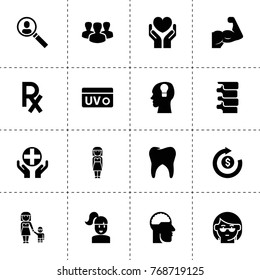 Human icons. vector collection filled human icons. includes symbols such as dollar, user search, group, health insurance, woman. use for web, mobile and ui design.