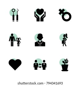 Human icons. vector collection filled human icons set.. includes symbols such as plant, businessmen communication, businessman, heart. use for web, mobile and ui design.