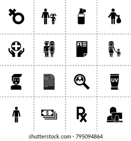 Human icons. vector collection filled human icons. includes symbols such as user search, money, man with garbage, cv, user and computer. use for web, mobile and ui design.