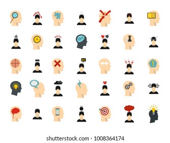 Human idea icon set. Flat set of human idea vector icons for web design isolated on white background