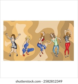 human illustration. third illustration of several women dancing together
