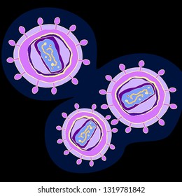 Human immunodeficiency virus on dark background, vector illustration