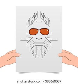 human individuals hipster. a person who lives in social networks and the Internet. Modern man, follower of new technologies and fashion. The person in the form of electronic circuit