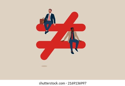 Human inequality and injustice, discrimination and racism as global social issue, upper class business man sitting on top of injustice, unfairness symbol with person of African American at the bottom.