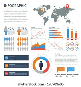 Human Infographic Vector Illustration With Word Map, Charts And Other Symbols.