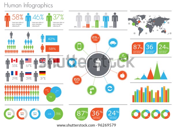 人間のインフォグラフィックベクターイラスト ワールドマップと情報グラフィック のベクター画像素材 ロイヤリティフリー