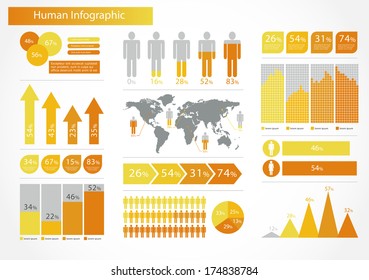 Human infographics set vector illustration. World Map and Information Graphics 
