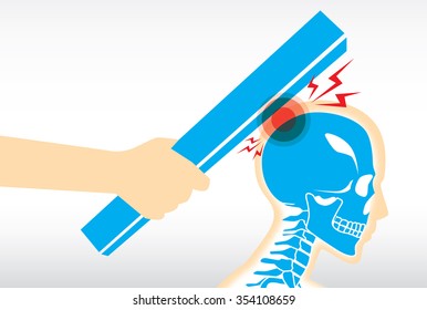 Human injured at head and skull from hit 
