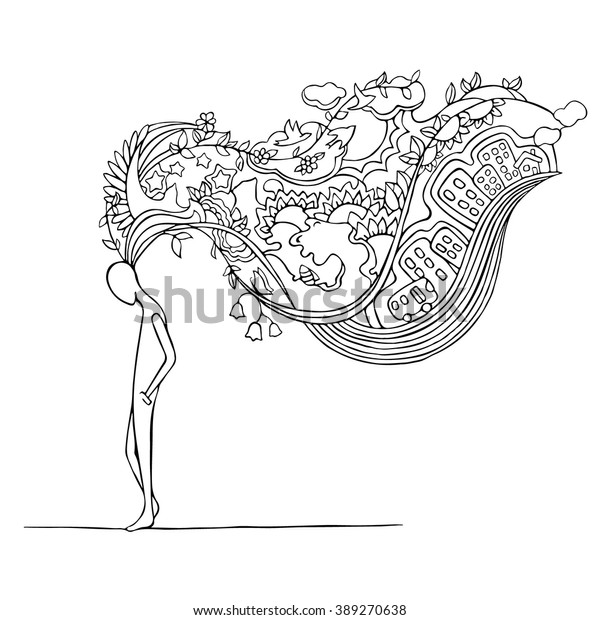 人間の内なる世界 空想 夢を見る男 落書き風イラスト 個性 人間心理 手描きのイラスト ウォーキングマン のベクター画像素材 ロイヤリティフリー