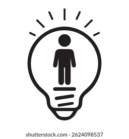 Menschliches Innensymbol der Glühbirne: Kreativität Innovation Inspiration Symbol. Leuchtmittel, Mensch, Idee, Kreativität, Innovation, Inspiration, Symbol