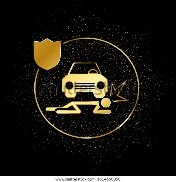 human, insurance, crash, car gold\
icon. Vector illustration of golden particle\
background.