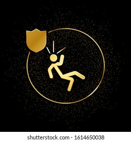 human, insurance, fall, down gold icon. Vector illustration of golden particle background.