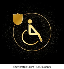 human, insurance, health, disabled gold icon. Vector illustration of golden particle background.