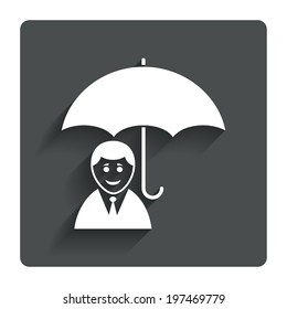 Human insurance sign icon. Man Person symbol. Gray flat button with shadow. Modern UI website navigation. Vector