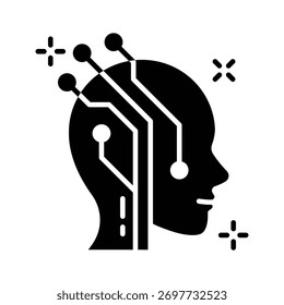 Human intelligence meets AI connection, icon of neural head
