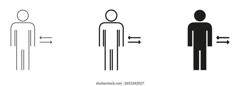 Human Interaction And Communication Arrows Icon Set. Social Exchange, Interaction, And Communication Outline And Silhouette Symbol Collection. Interpersonal Connection. Isolated Vector Illustration.
