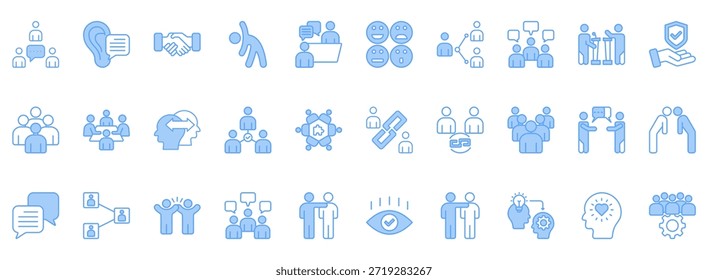 Human Interaction Icon Set. Contains Icons That Are Relevant For Business. Designed In Vector Lineal Blue Style