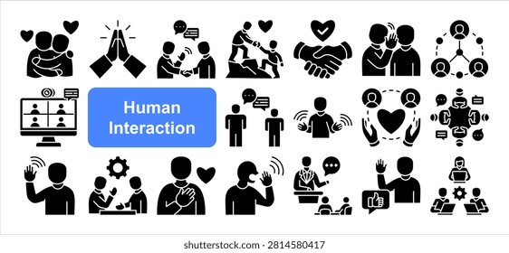 Human Interaction icon set, with Meeting, Virtual Meet, Networking, Col.