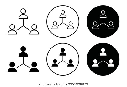 Conjunto de iconos de interacción humana. personas con conexiones sociales. los usuarios del negocio firman o el símbolo vectorial base del cliente en un estilo con relleno negro y delineado.