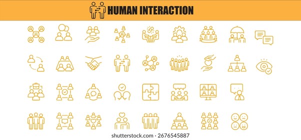 Human Interaction Icons – Yellow Line Style Communication and Collaboration Symbols