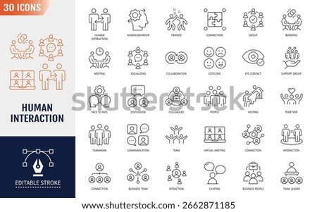 Human Interaction Line Editable Icons set. Containing communication, connection, relationships, and more. Vector illustration
