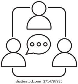 Human Interaction Network Communication Icon Minimal line illustration showing people connected in a communication network, representing teamwork, discussion, and human interaction concepts.EPS10AI.

