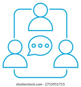 Human Interaction Network Communication Icon Minimal line illustration showing people connected in a communication network, representing teamwork, discussion, and human interaction concepts.EPS10AI.

