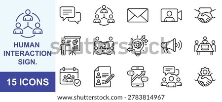 Human Interaction Web Icons in Line Style – Communication, Chat, Meeting, Friends And Relationship Editable Stroke Vector Set