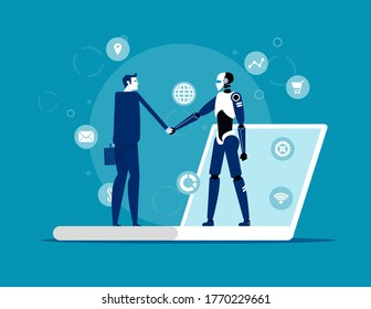 Human Interactive Tech Interaction. Artificial Intelligence Technology Concept. Flat Cartoon Style Design