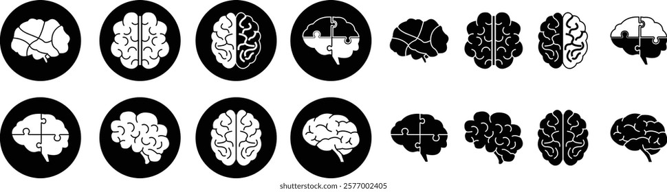 Human internal organ anatomy brain con Set. Brain mental healthcare sign collection flat and line vector isolated on transparent background. Science symbol skin layer intestine linear Pictogram.