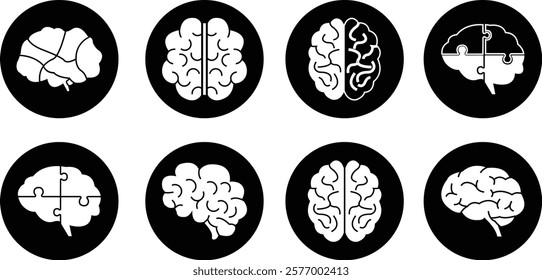 Human internal organ anatomy brain con Set. Brain mental healthcare sign collection flat and line vector isolated on transparent background. Science symbol skin layer intestine linear Pictogram.