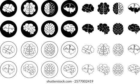 Human internal organ anatomy brain con Set. Brain mental healthcare sign collection flat and line vector isolated on transparent background. Science symbol skin layer intestine linear Pictogram.