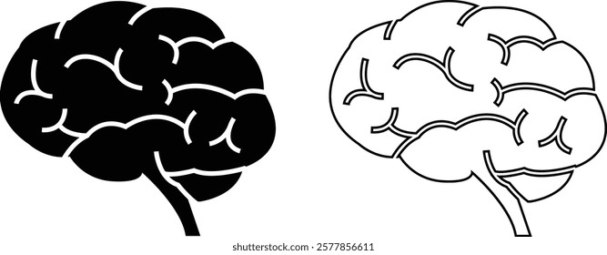 Human internal organ anatomy brain con Set. Brain mental healthcare sign collection flat and line vector isolated on transparent background. Science symbol skin layer intestine linear Pictogram.