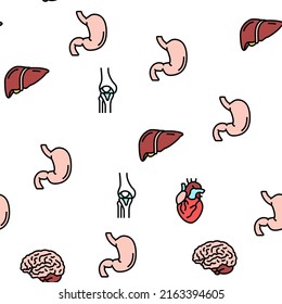 Human Internal Organ Anatomy Vector Seamless Pattern Thin Line Illustration