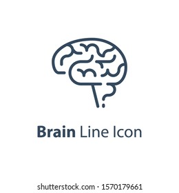 Human Internal Organ, Brain Side View, Neuroscience Concept, Behavior Research, Vector Line Icon, Linear Design Illustration