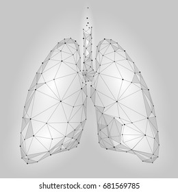 Human Internal Organ Lungs. Low Poly technology design. White Gray color polygonal triangle connected dots. Health medicine icon background vector illustration