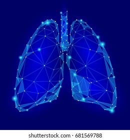 Human Internal Organ Lungs. Low Poly technology design. Blue color polygonal triangle connected dots. Health medicine icon background vector illustration