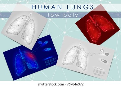 Human Internal Organ Lungs. Low Poly technology design. White Gray color polygonal triangle connected dots. Health medicine icon background vector illustration