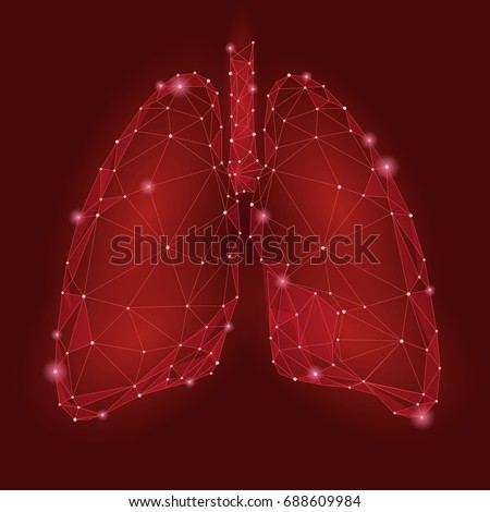 Human Internal Organ Lungs. Low Poly technology design. Red color polygonal triangle connected dots. Health medicine icon background vector illustration