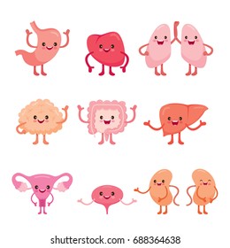 Human Internal Organs Cartoon Characters Set, Physiology, Structure, Medical Profession, Morphology, Healthy