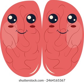 Human Internal Organs Character with Cute Cartoon Style. Isolated on White Background