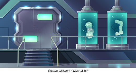 Human internal organs cloning cartoon vector concept. Pancreatic, thyroid glands, intestines or digestive system part growing in laboratory illustration. Future technologies of organs transplantation